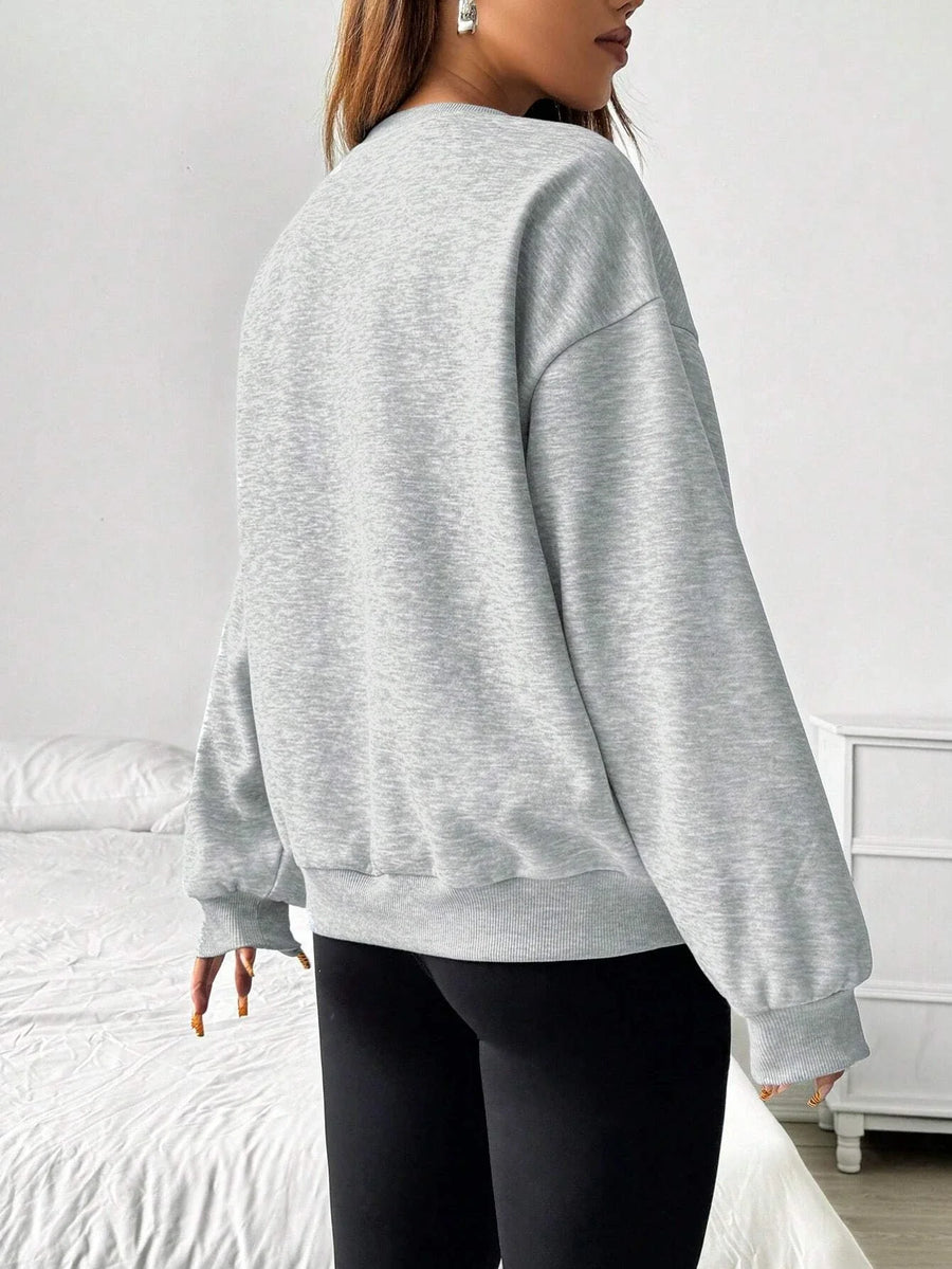Women's Loose-Fit Light Gray Crew-Neck Long-Sleeve Sweatshirt