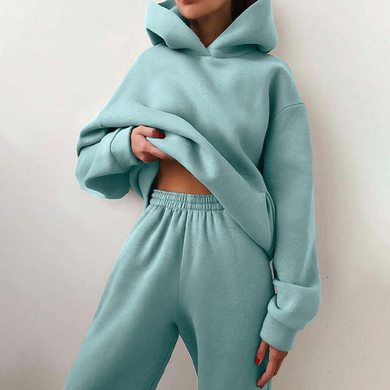Completo casual donna felpa con cappuccio e pantaloni da jogging stile relax