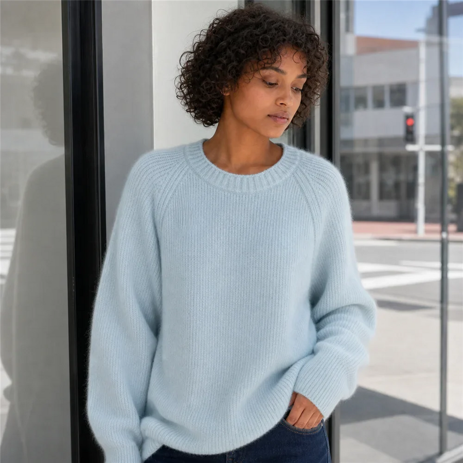 Jersey acogedor de cuello redondo y mangas raglán para mujer