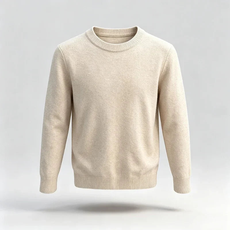 Pull tricoté ras du cou homme - Beige clair - Coupe classique