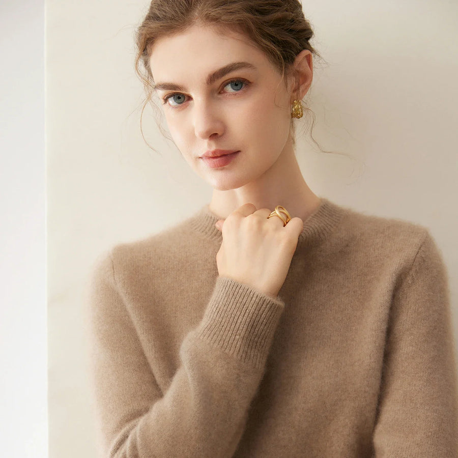 Pull en maille ras du cou manches longues femme - Blanc cassé