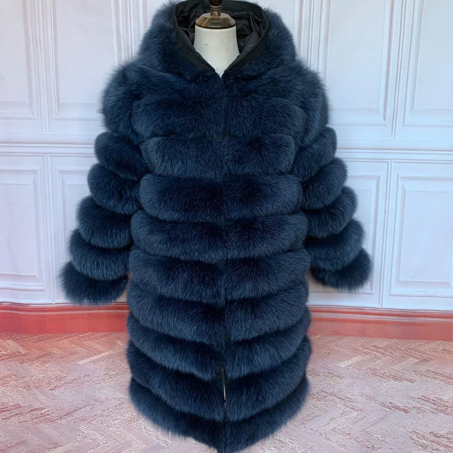 Manteau long à capuche en fourrure synthétique pour femme, style doudoune épaisse