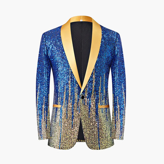 Chaqueta de noche para hombre estilo esmoquin con lentejuelas y cuello contrastante, ideal para fiestas y espectáculos