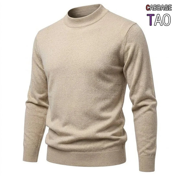 Pull homme col montant côtelé manches longues couleur unie