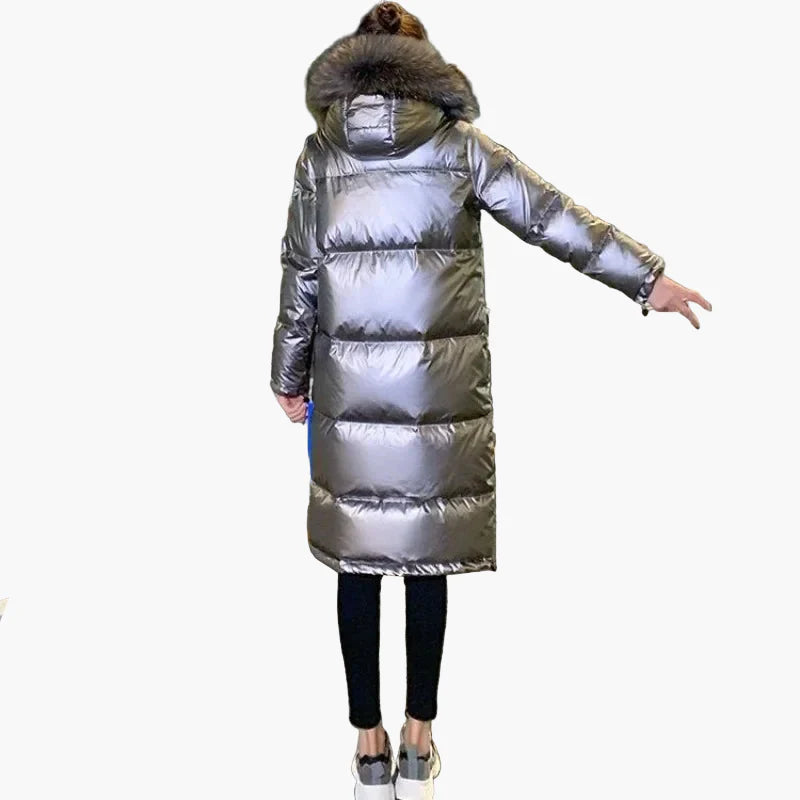 Abrigo acolchado largo para mujer estilo urbano chic con capucha de piel – Ideal para el invierno