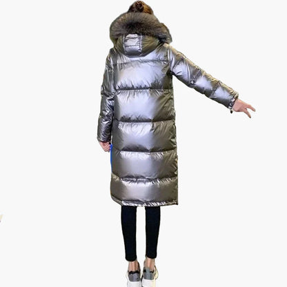 Abrigo acolchado largo para mujer estilo urbano chic con capucha de piel – Ideal para el invierno
