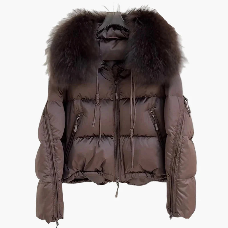 Chaqueta acolchada para mujer estilo urbano con cuello de piel, corte relajado, ideal para invierno