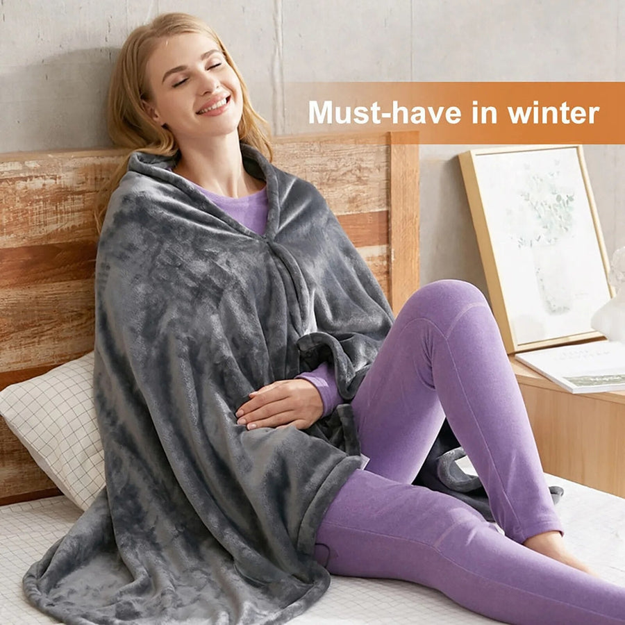 Zachte plaid met capuchon, uniseks, grijs, comfortabele deken voor bank of bed
