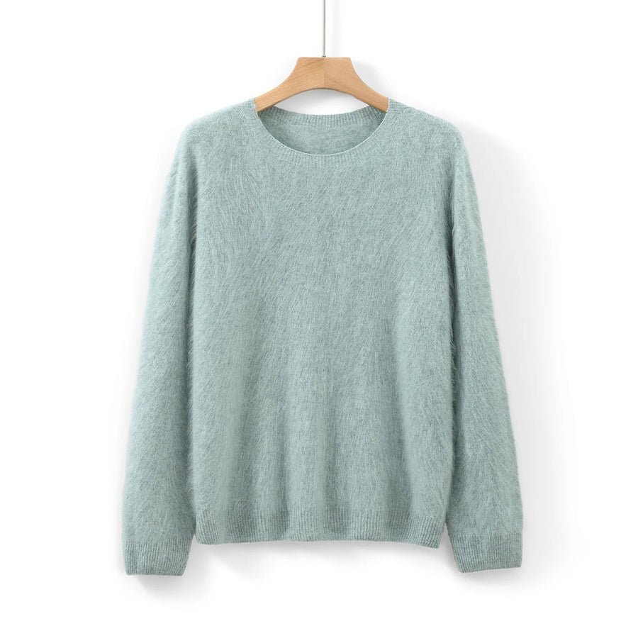 Kuscheliger Damenpullover mit Rundhalsausschnitt und langen Ärmeln aus weichem, flauschigem Material