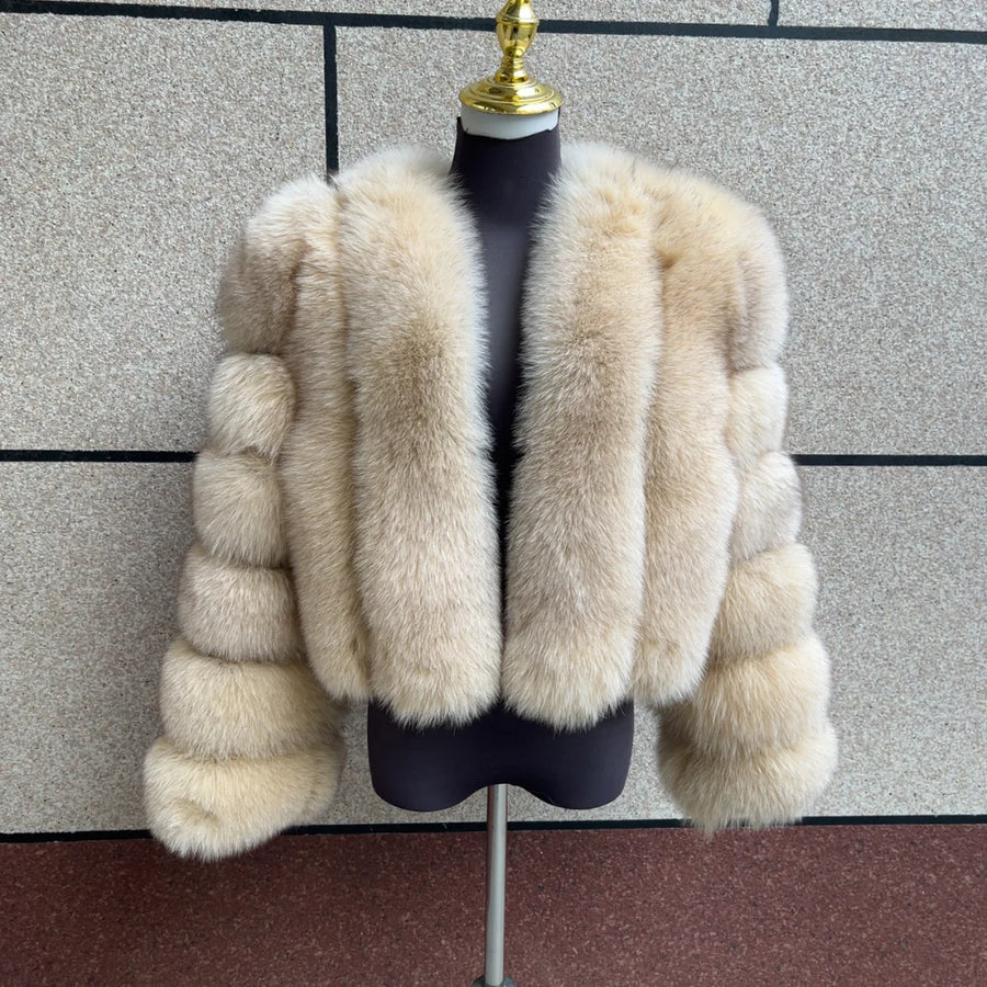 Veste courte femme à manches longues en fourrure douce aspect hiver chaud élégant blanc