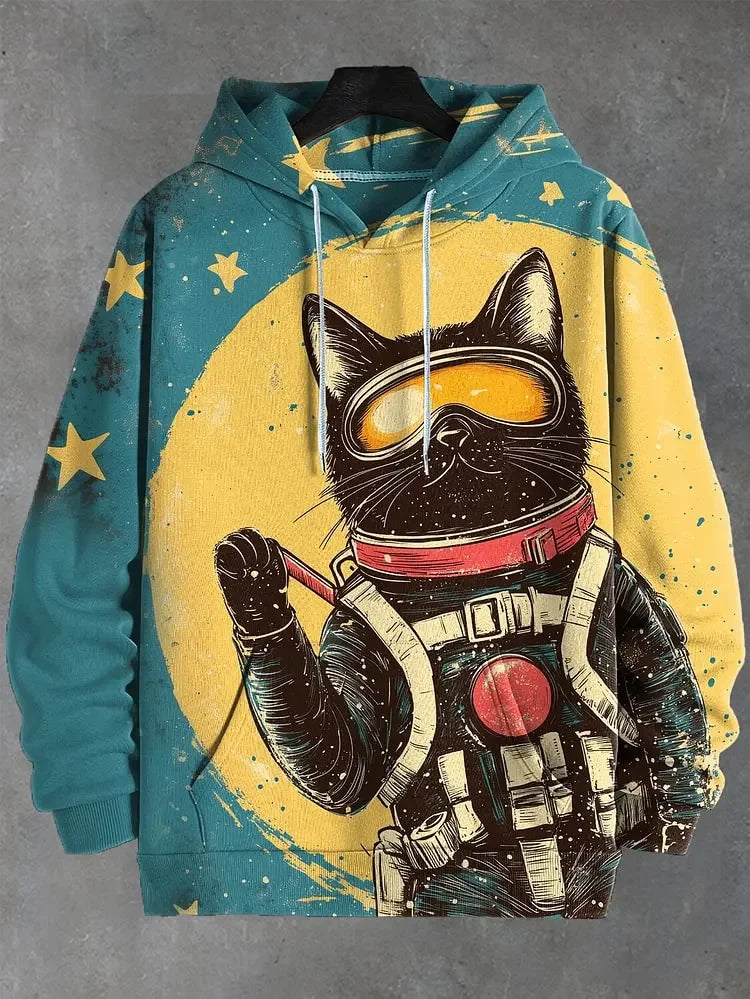 Unisex-hettegenser med grafisk kattetrykk