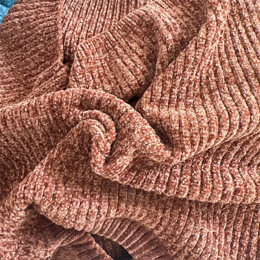 Pull côtelé ample pour femme Col rond Manches longues bouffantes