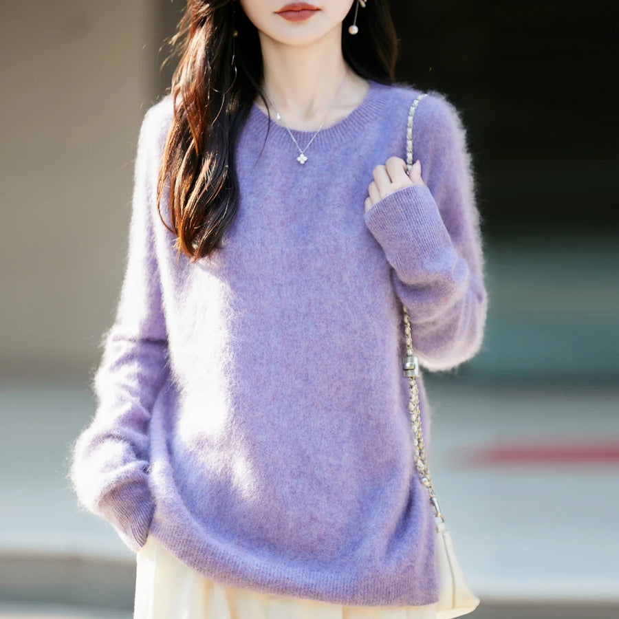 Women's cozy lightweight pale yellow crew-neck sweater