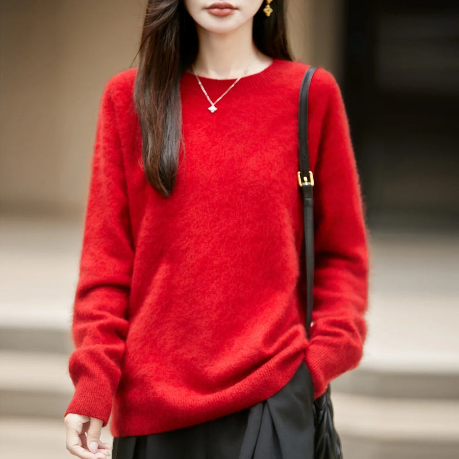 Women's cozy lightweight pale yellow crew-neck sweater