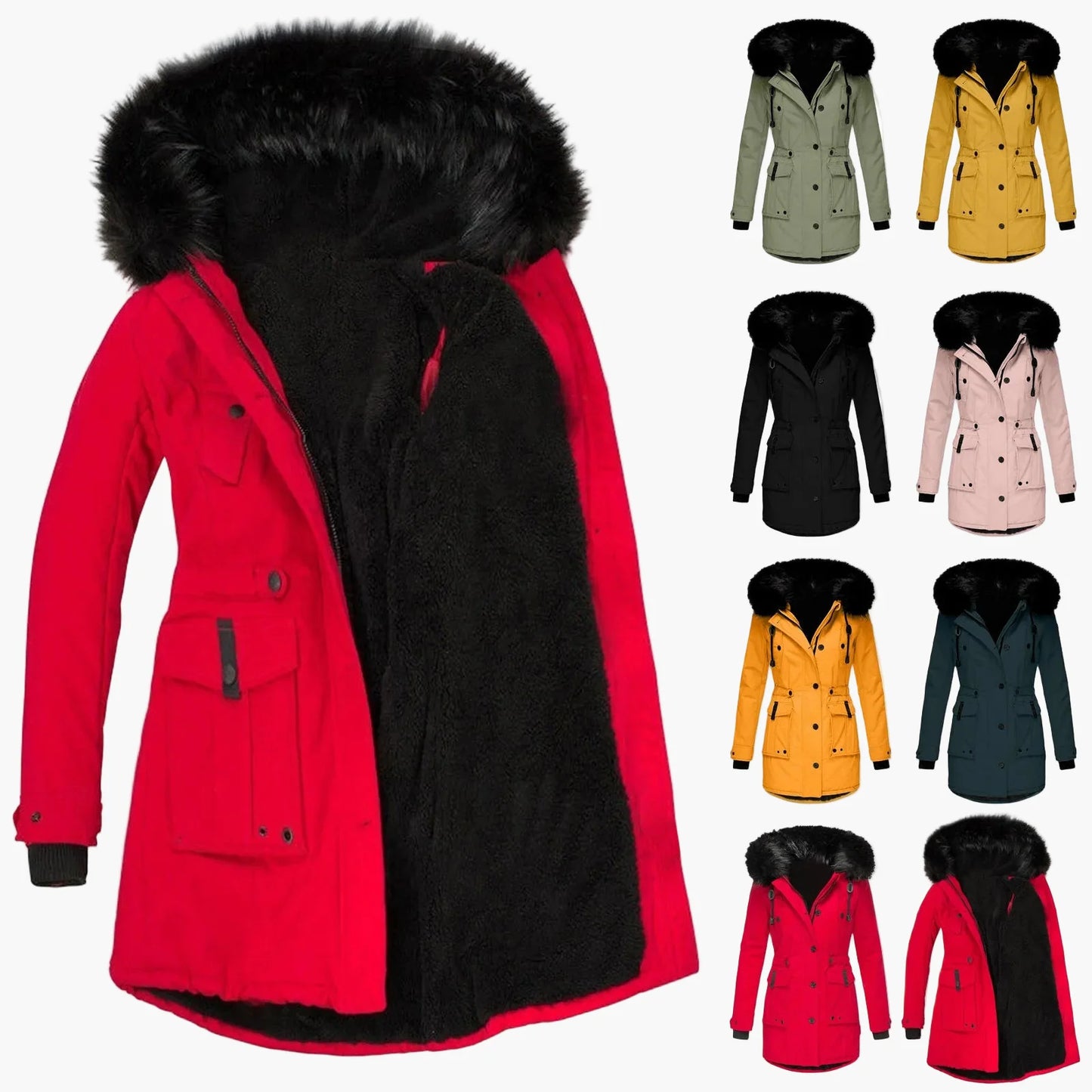 Manteau d'hiver femme grande taille avec capuche fourrure style vintage urbain