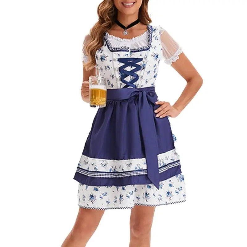 39BB ølkostume, dirndl, kjole, bluse, forklæde, tysk bayersk Oktoberfest-kostumesæt