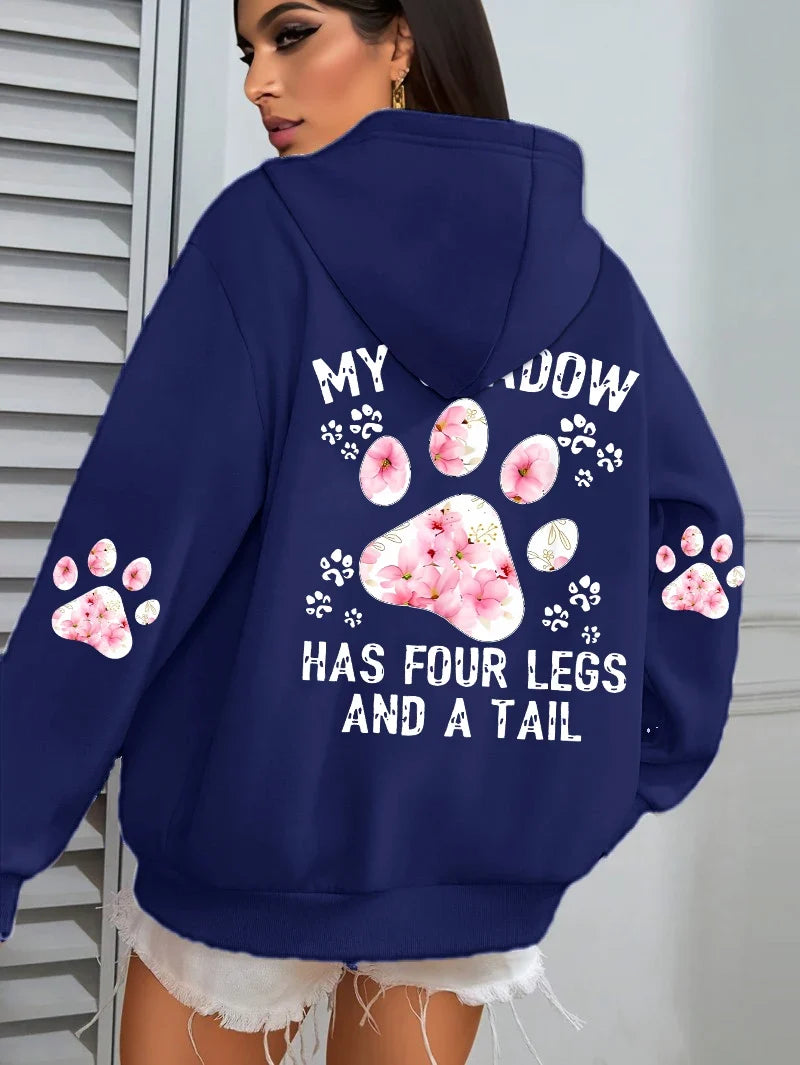 Women's hoodie with an oversized flower paw print on the back