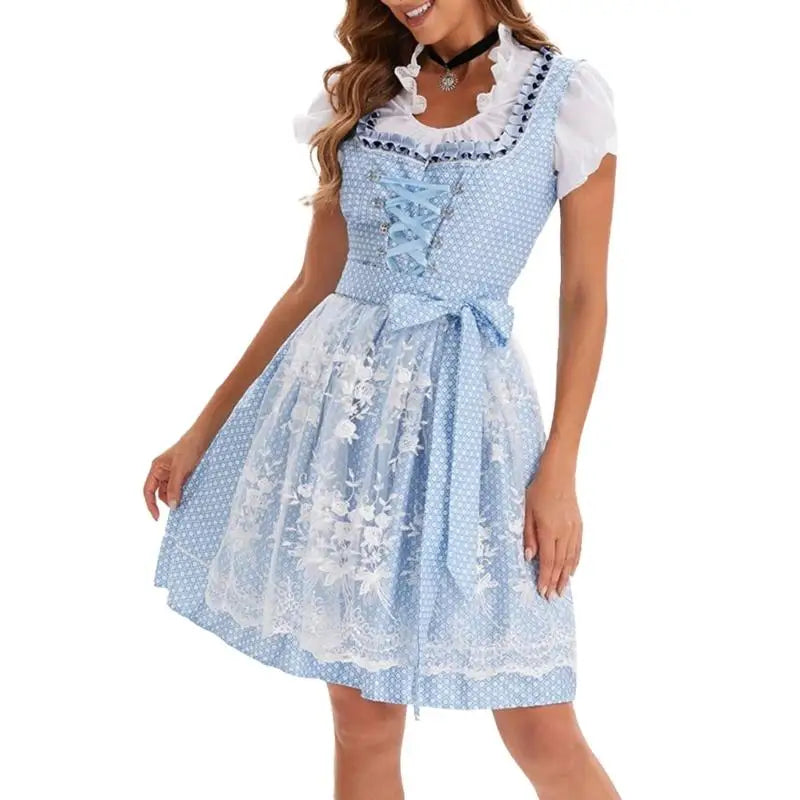 39BB ølkostume, dirndl, kjole, bluse, forklæde, tysk bayersk Oktoberfest-kostumesæt