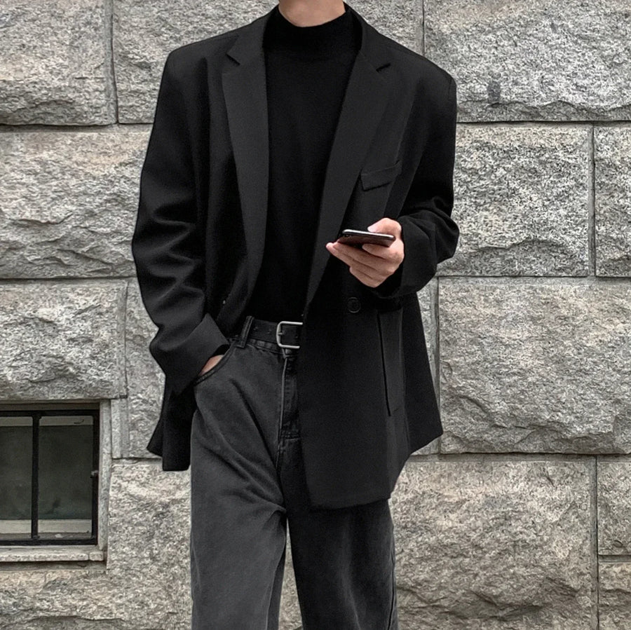 Blazer Homme Coupe Ample Décontracté Revers Manches Longues