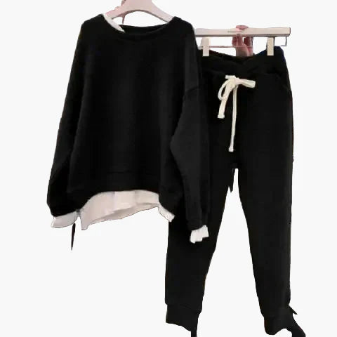 Ensemble décontracté deux pièces femme - Pull ample et pantalon à taille ajustable - Idéal détente et loisirs