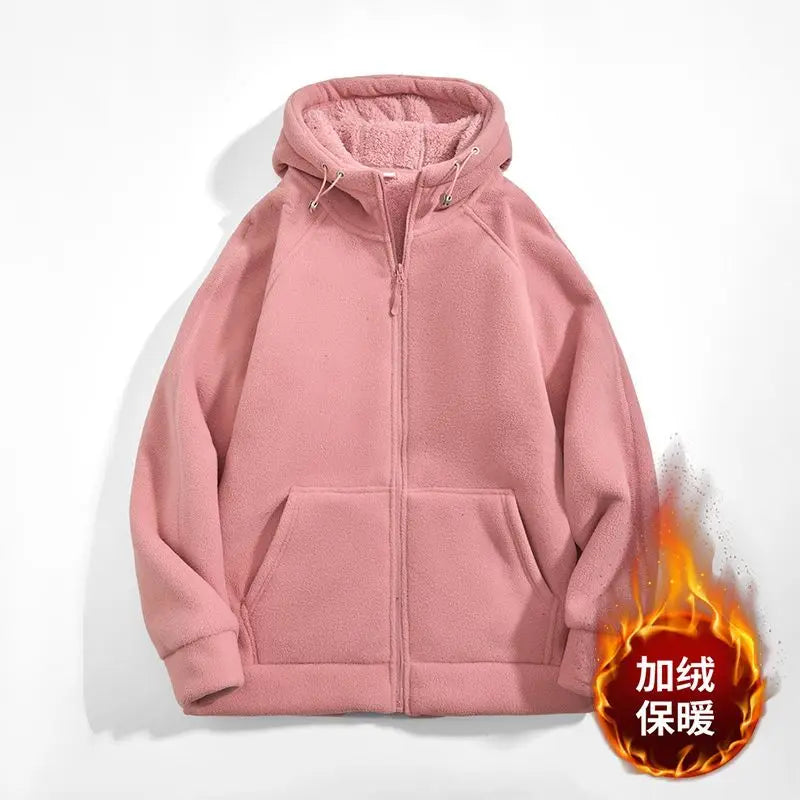 Sweat à capuche zippé doublé polaire pour homme, manches longues, uni, décontracté