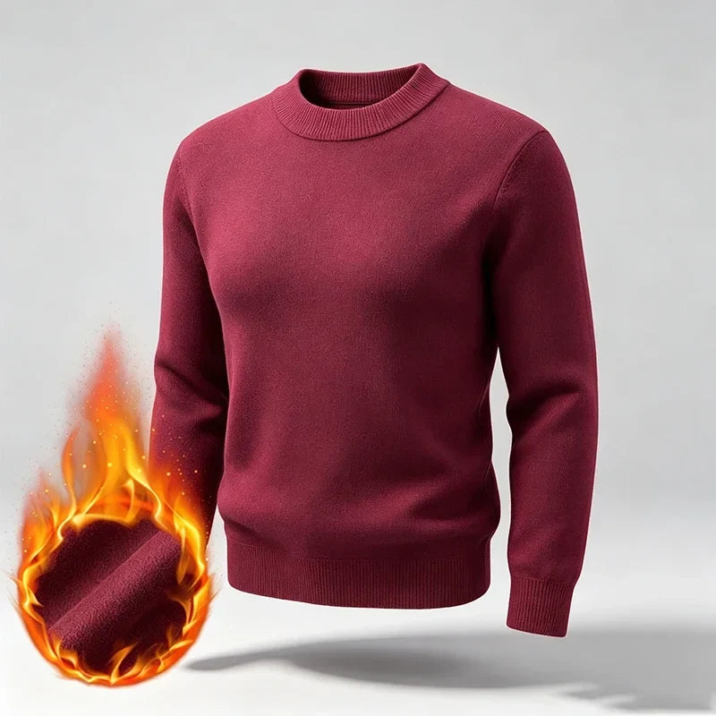 Varmt foret herresweater med høj krave i ensfarvet design