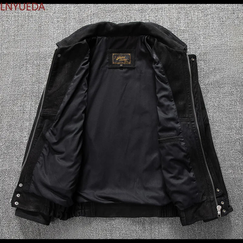 Veste Homme Courte Noire Coupe Bomber Décontractée avec Fermeture Éclair et Col Classique