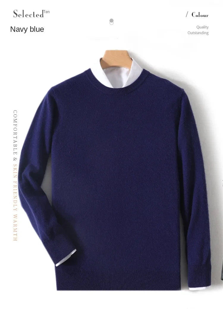 Pull homme col rond uni en maille douce à manches longues