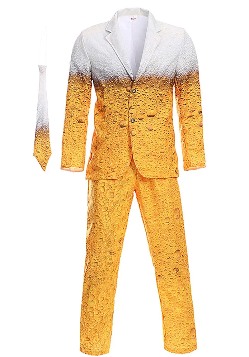 Bierkostüm für Herren: Gelb-weiße Jacke mit Schaum-Motiven