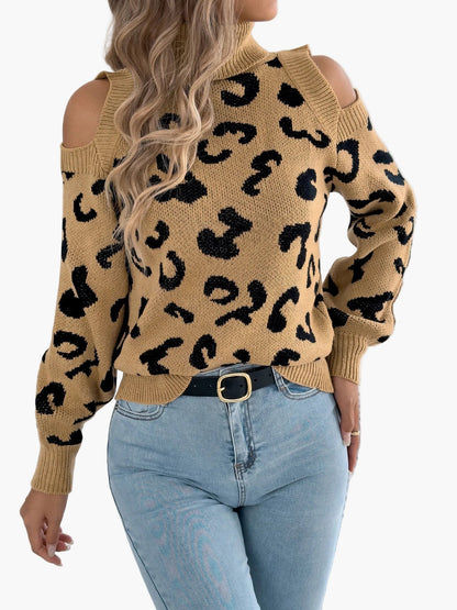 Jersey de mujer a la moda con hombros descubiertos y estampado de leopardo estilo urbano
