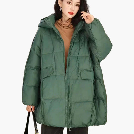 Cappotto imbottito oversize con cappuccio da donna, stile urbano casual, ideale per l'inverno