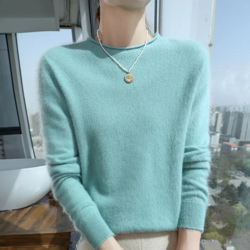 Women's soft crew-neck long-sleeve sweater, available in several colors
