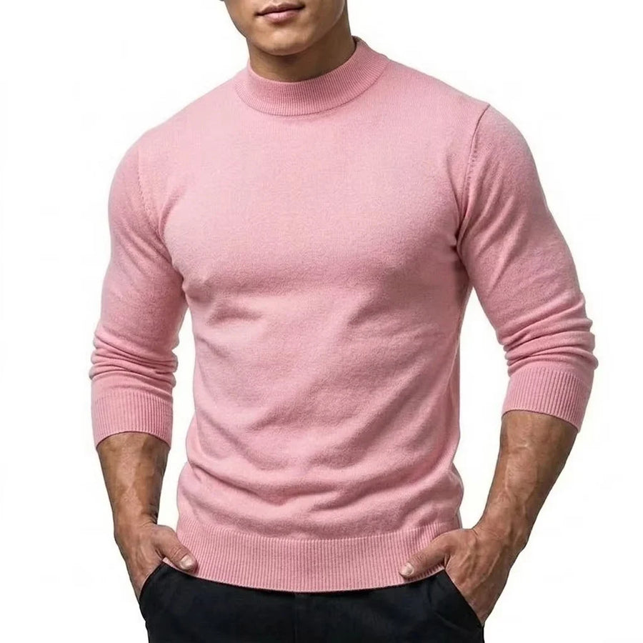 Maglione da uomo a collo alto, maniche lunghe, lavorazione fine, tinta unita