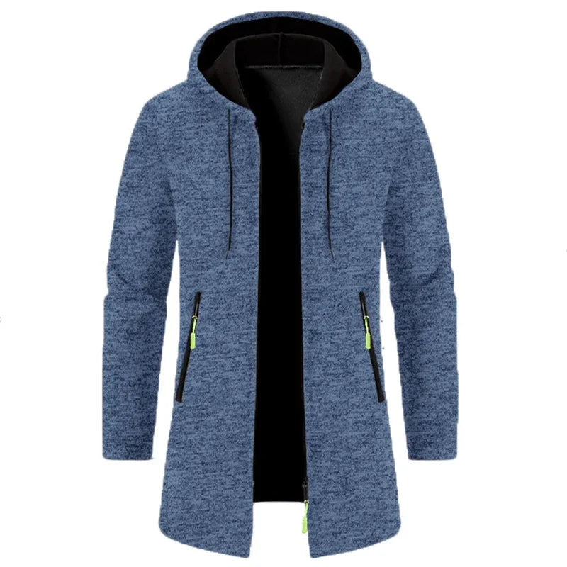 Manteau long homme style cardigan à capuche mélangée avec poches zippées