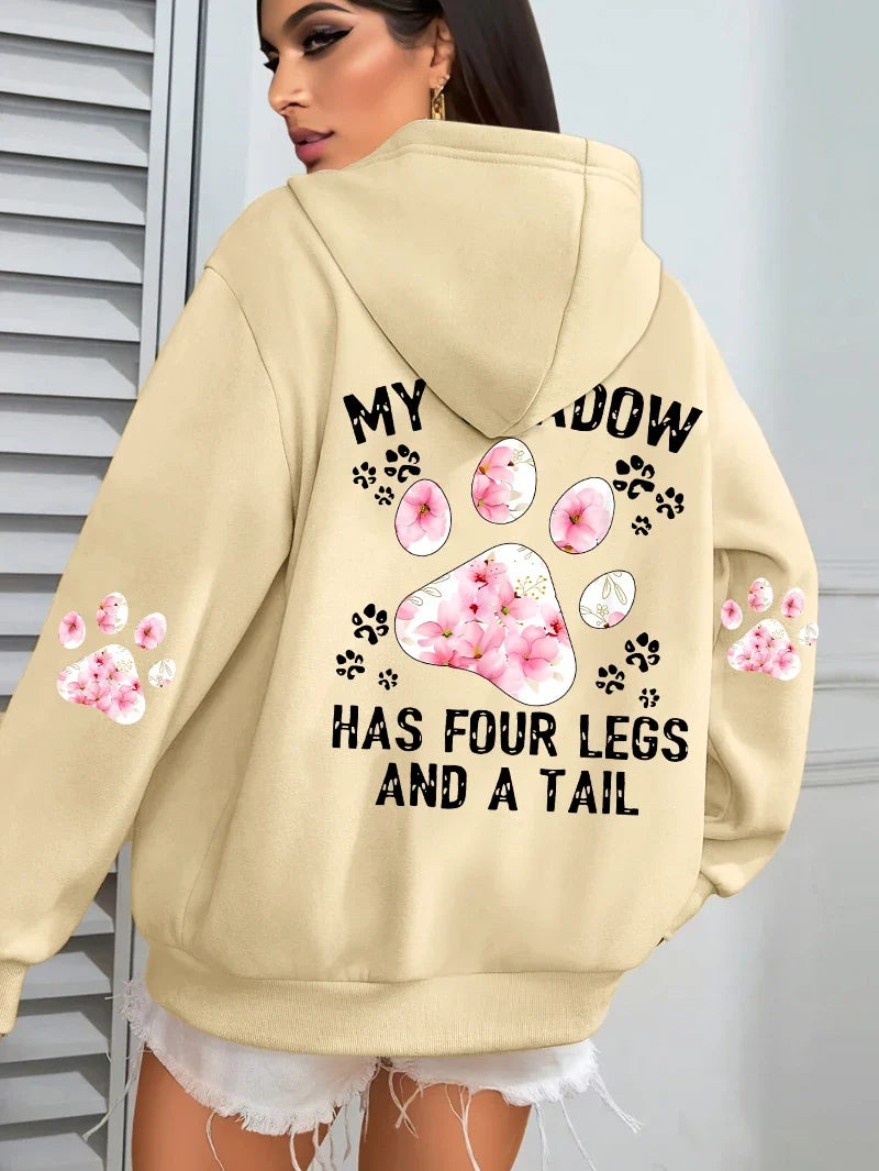 Women's hoodie with an oversized flower paw print on the back