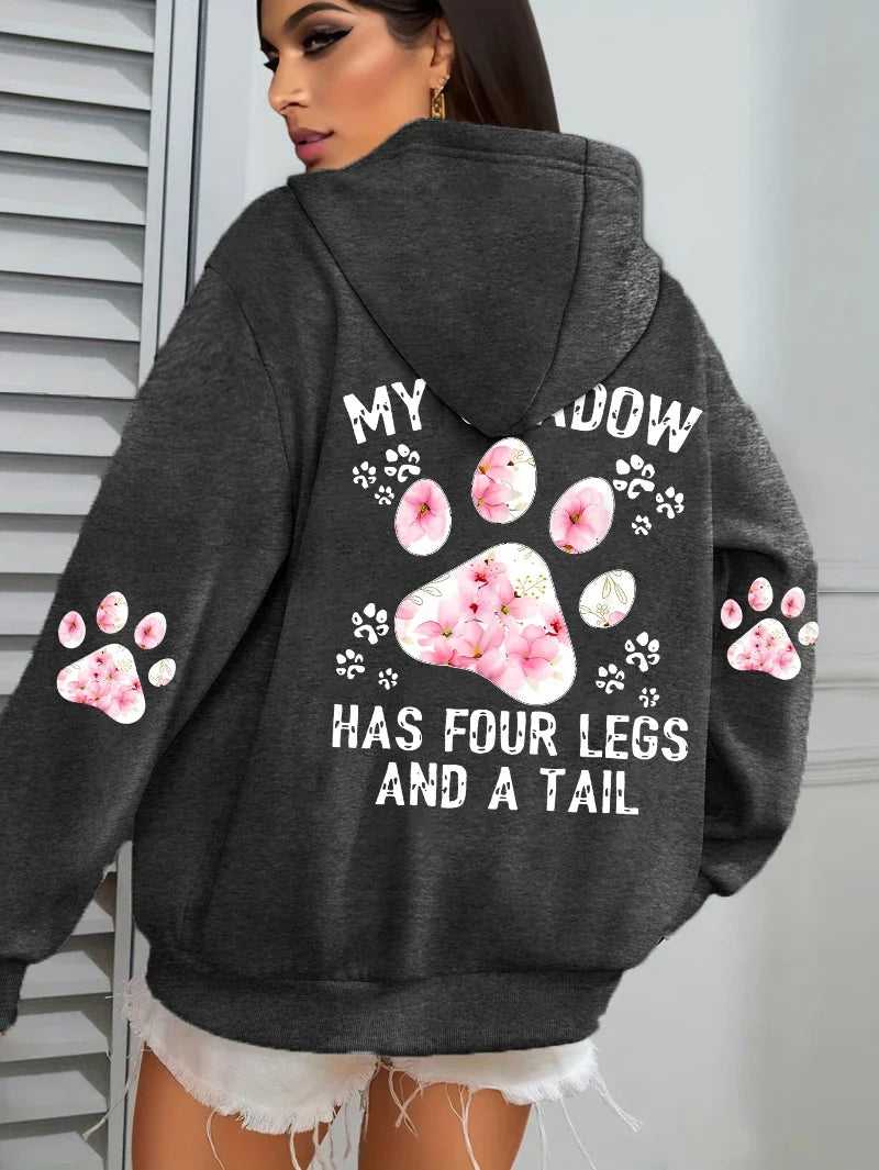 Women's hoodie with an oversized flower paw print on the back