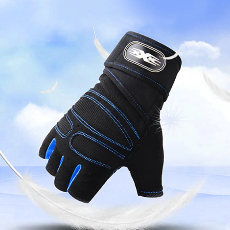Fingerlose Fitnesshandschuhe mit Handgelenkstütze in Schwarz und Blau