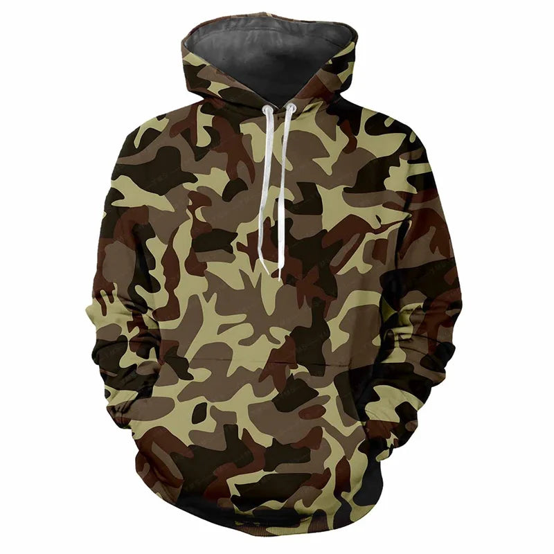 Camouflagehoodie voor heren met kangoeroezak en verstelbare trekkoorden