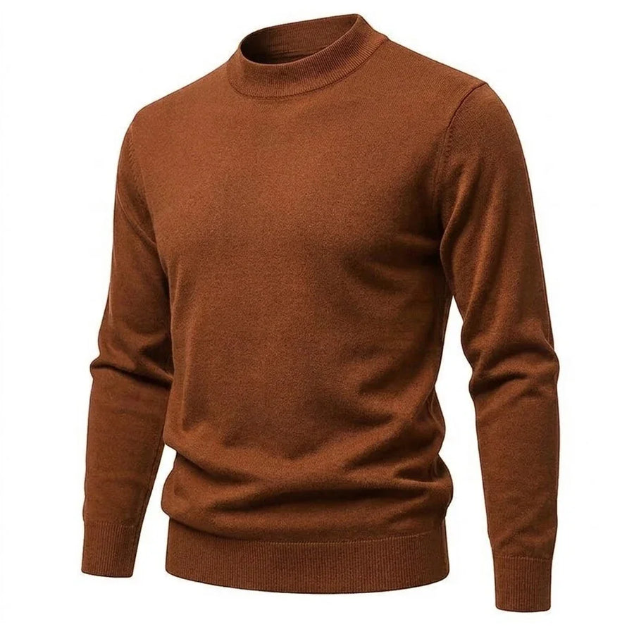 Maglione da uomo a collo alto a coste, maniche lunghe, tinta unita
