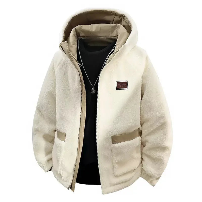 Varm fôret hettejakke for menn med klafflommer - beige
