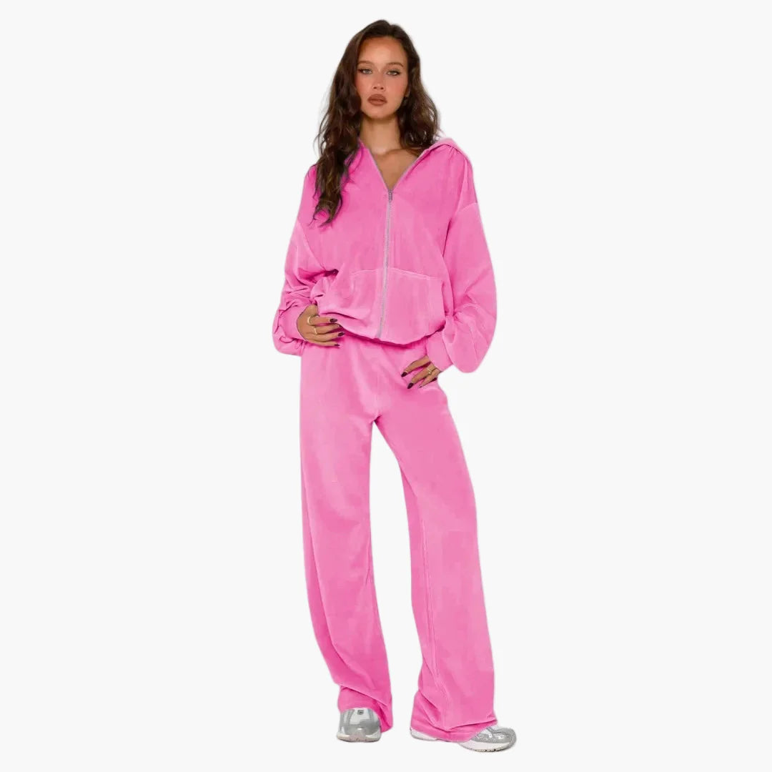 Ensemble Décontracté Style Coréen Femme – Veste à Capuche Zippée et Pantalon Large