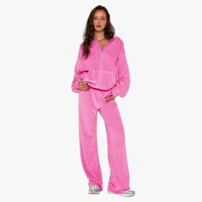 Ensemble Décontracté Style Coréen Femme – Veste à Capuche Zippée et Pantalon Large