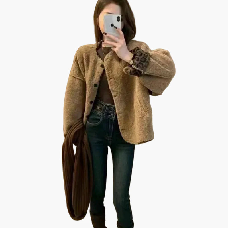Chaqueta de mujer estilo casual oversize con botones y estampado de leopardo en los puños