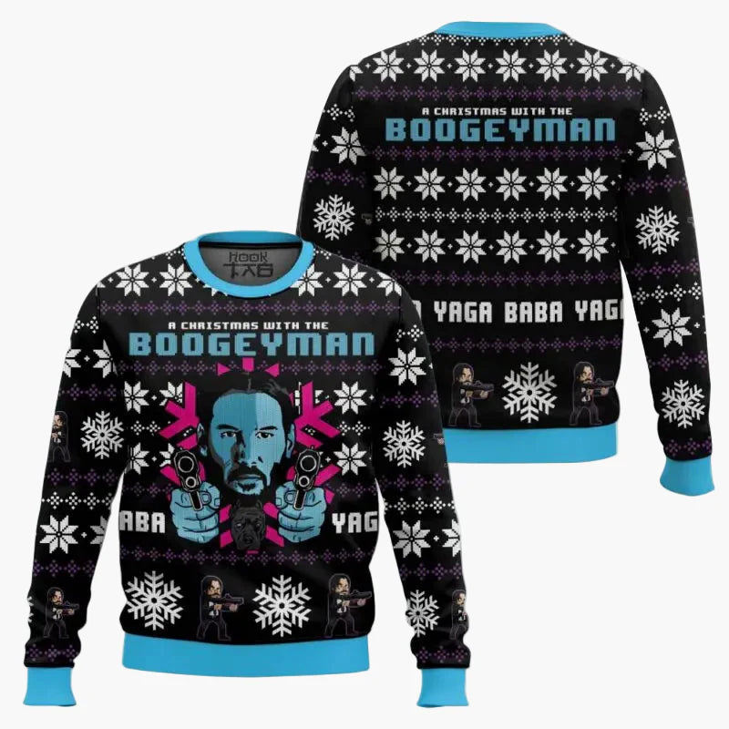 Pull de Noël homme style "Wick-Mas" drôle et original pour fans de cinéma – Sweatshirt festif à motif