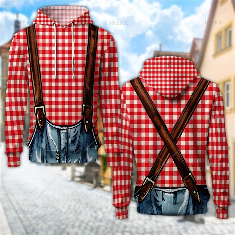 Unisex hættetrøje med print af seler og bayersk eller ternet mønster
