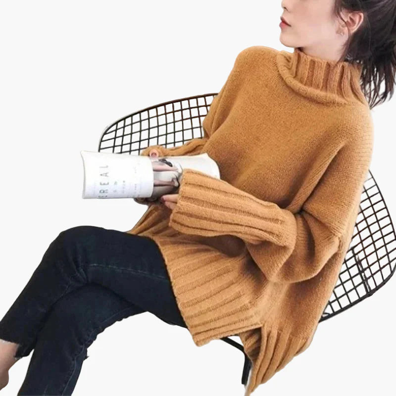 Oversize'owy sweter z wysokim kołnierzem w koreańskim stylu dla kobiet – idealny na jesień i zimę, szykowny i casualowy