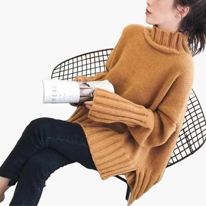 Oversize'owy sweter z wysokim kołnierzem w koreańskim stylu dla kobiet – idealny na jesień i zimę, szykowny i casualowy