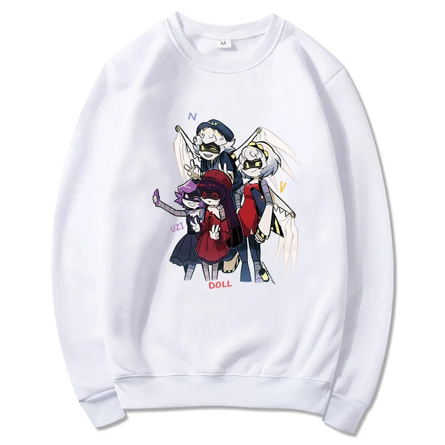Felpa con cappuccio unisex con stampa anime, tasca a marsupio e coulisse