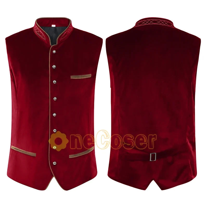 Gilet da uomo in stile tradizionale, collo alto ricamato, bottoni decorativi, nero, rosso o verde