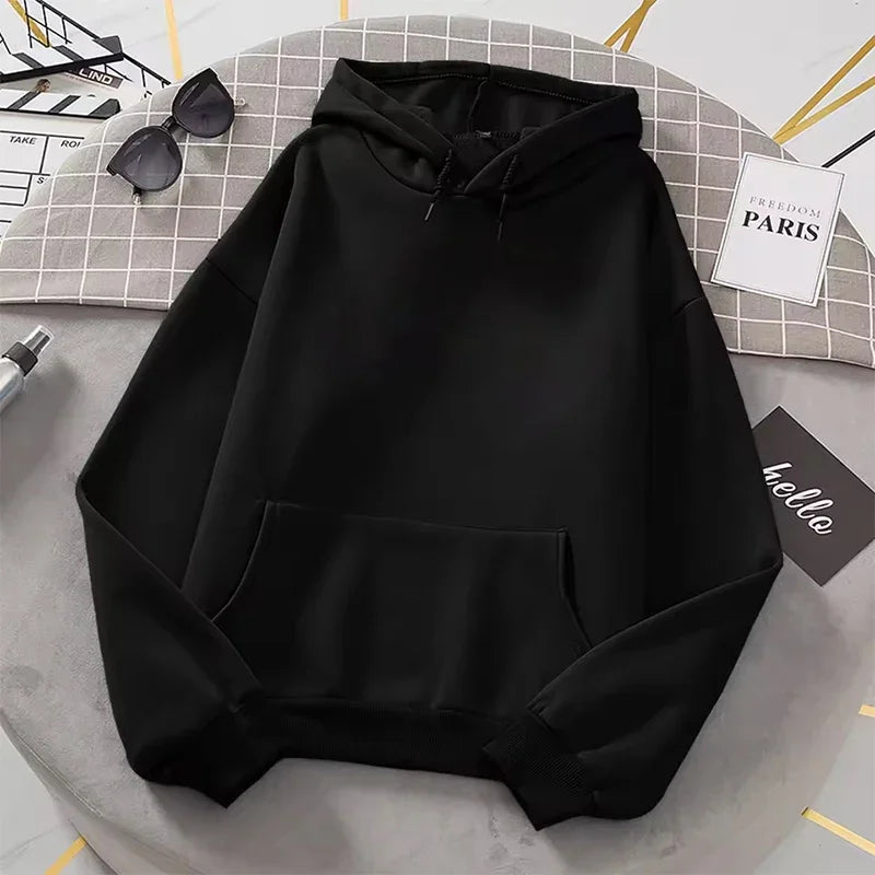 Solid-Color Hoodie with Kangaroo Pocket and Drawstring